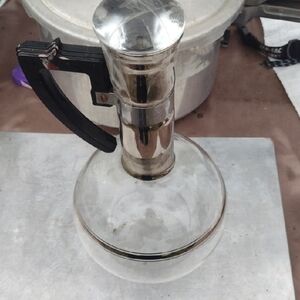 Elegant Inland XXX 16 Cup Silver and Black Hand Painted Glass Decanter